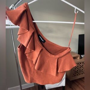 Express Burnt Orange Knit One Shoulder Top